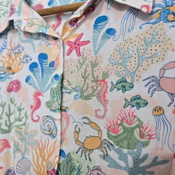 Jane and Delancey Womens Beach Button Up Top Sz 1X Travel Nautical Island Cruise - Picture 2 of 11